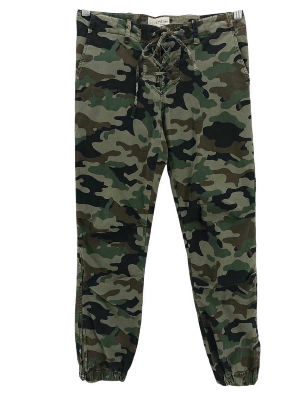 NILI LOTAN Camo Cropped Jogger Lace Up Cotton Stretch Military Utility Size 2
